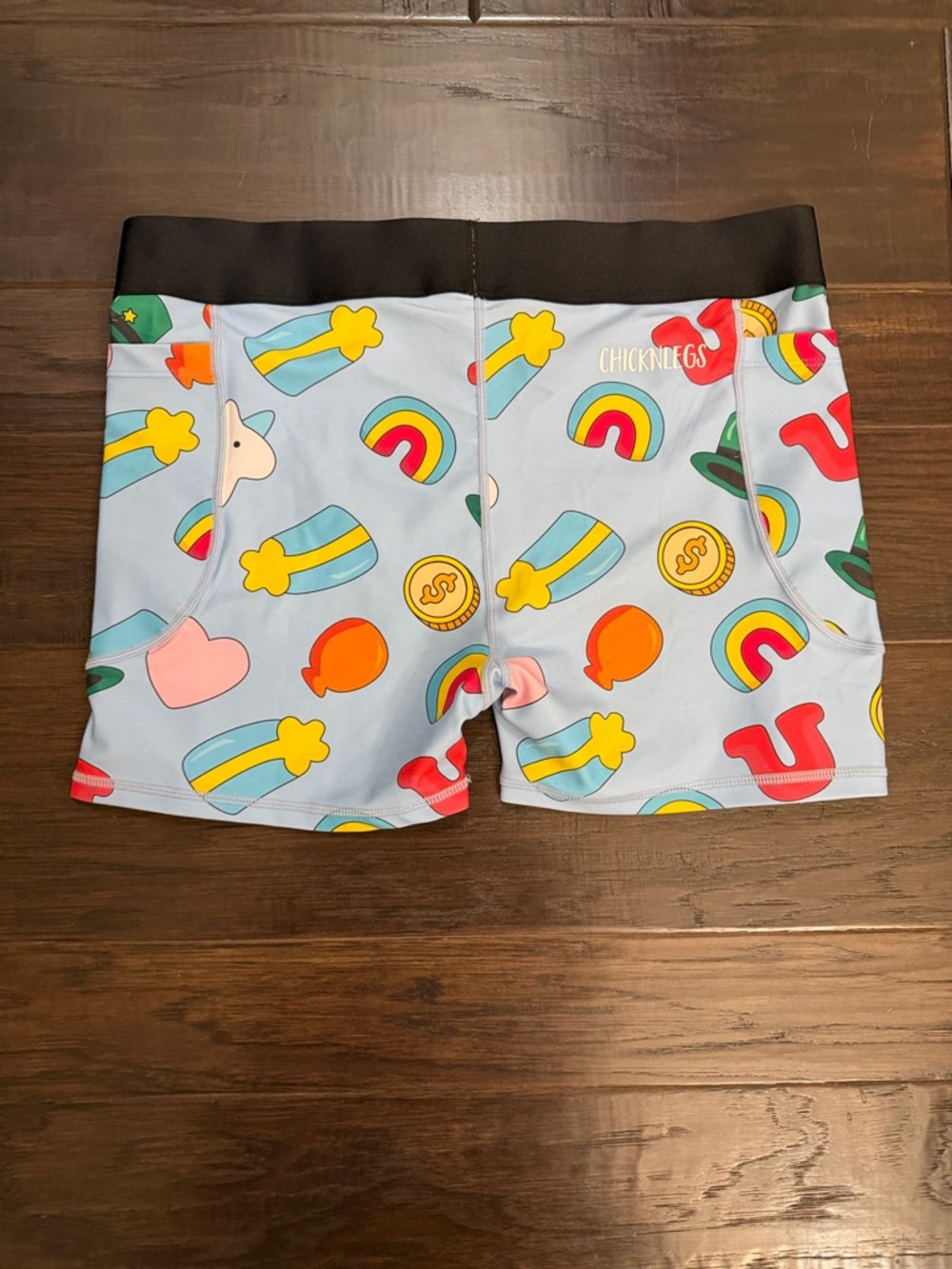 CHICKNLEGS Shorts Blue Lucky Pattern NWOT - Picture 7 of 7